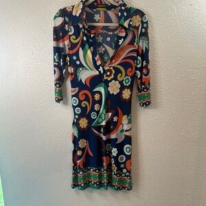 Reborn Blue Orange Sheath Dress V-Neck 3/4 Sleeve